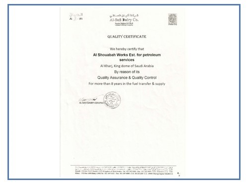 QUALITY CRTIFICATE FROM ALSAFI 